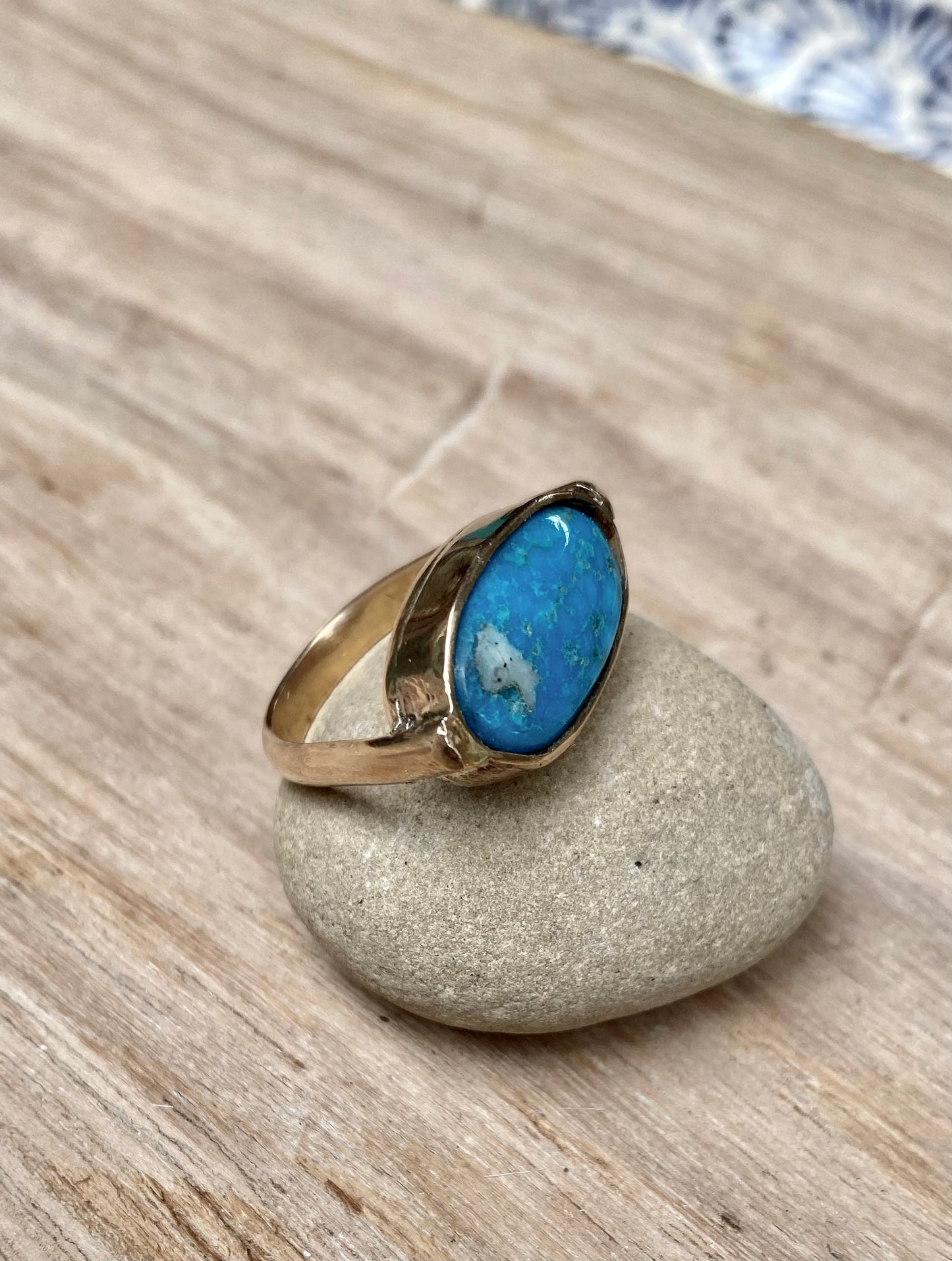 Kingman Turquoise and Gold Fill Ring Size 6